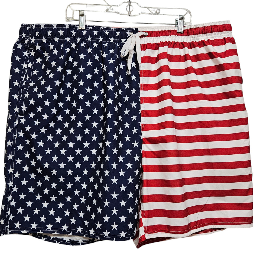Oasis Outdoor Mens Swim Shorts Sz 4XL American Flag Blue Red Stripes Stars NWT